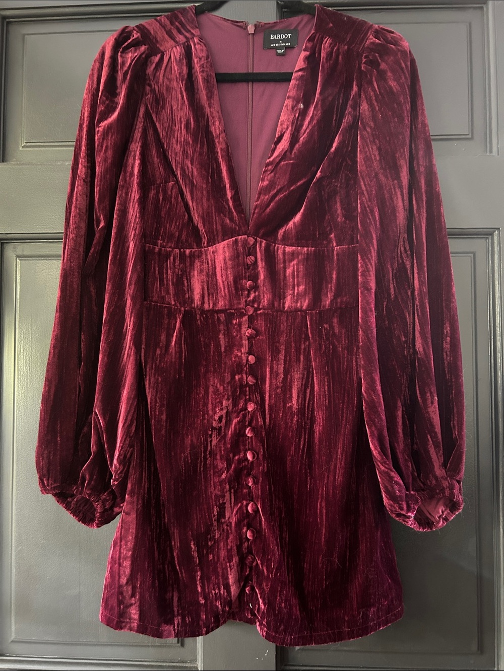 Bardot Deep Burgundy Velvet Button-Front Mini Dress